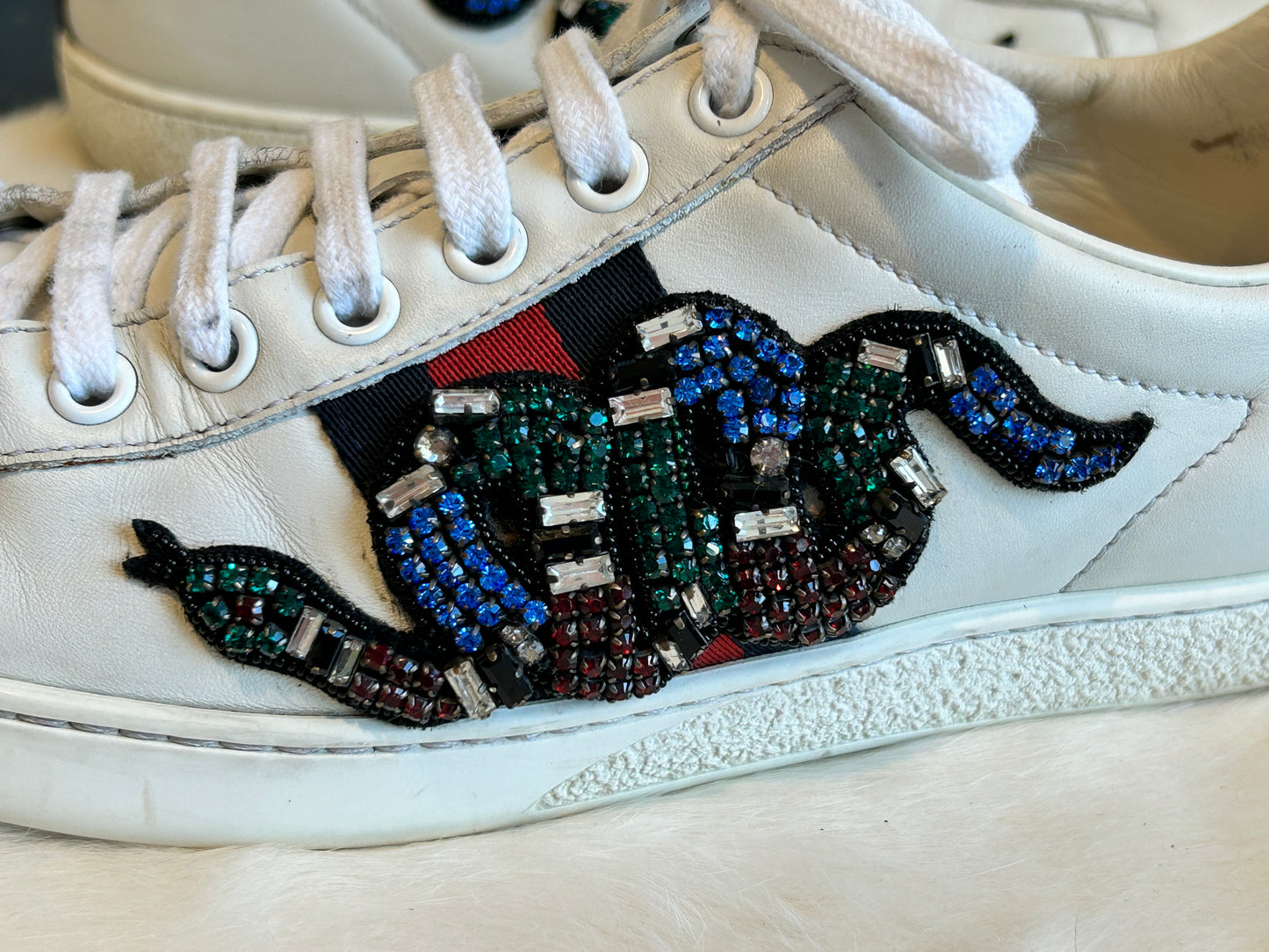 GUCCI Ace Rhinestone King Snake Sneakers Women's 36EU