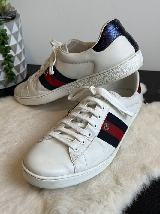 GUCCI Ace Navy/Red Web Snaps Men's Sneakers 10EU