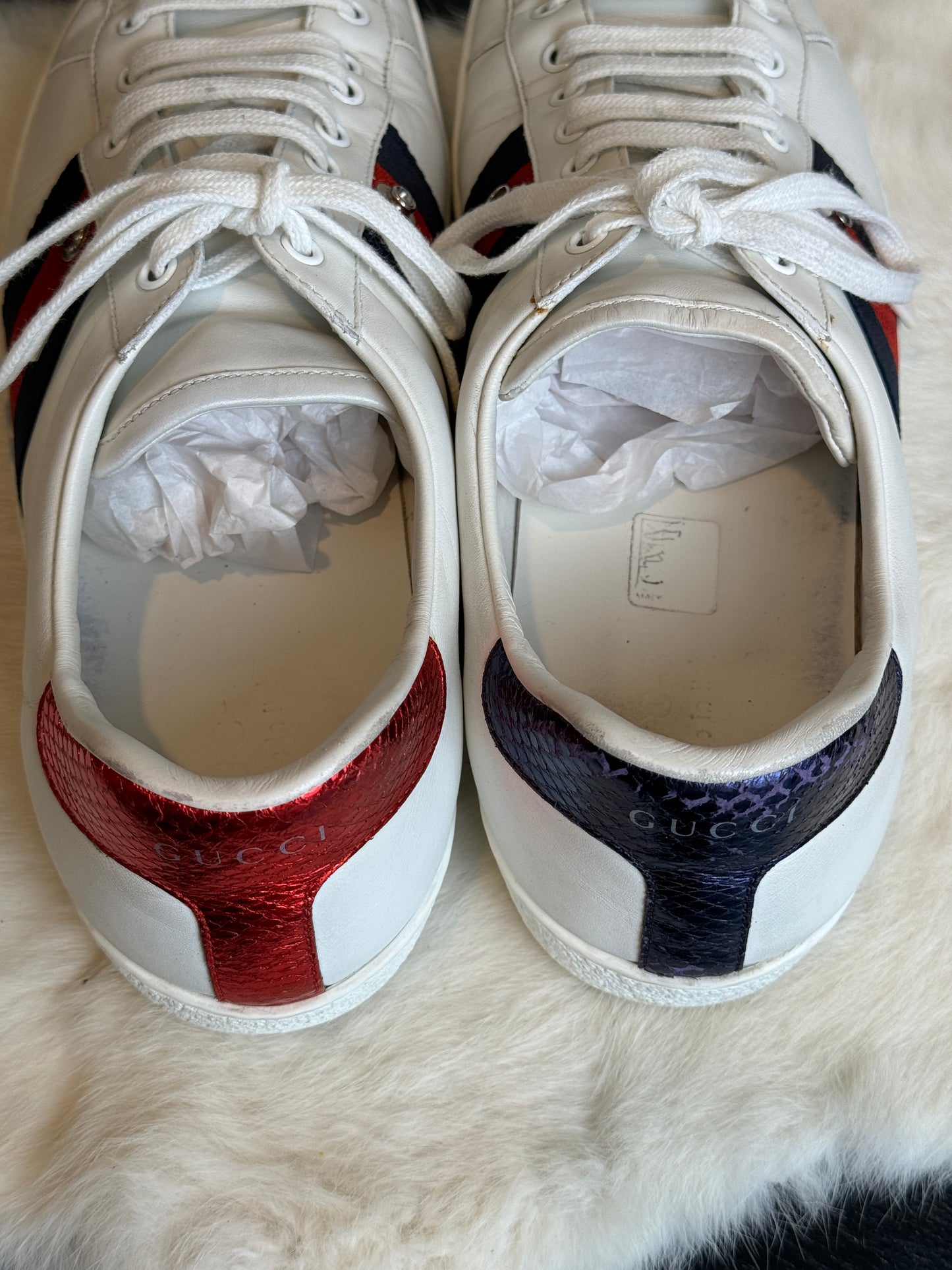 GUCCI Ace Navy/Red Web Snaps Mens 10EU