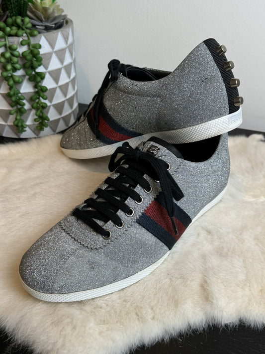 GUCCI Ace Silver Glitter Studded Men's Sneakers Size 8EU (Women's 41EU)