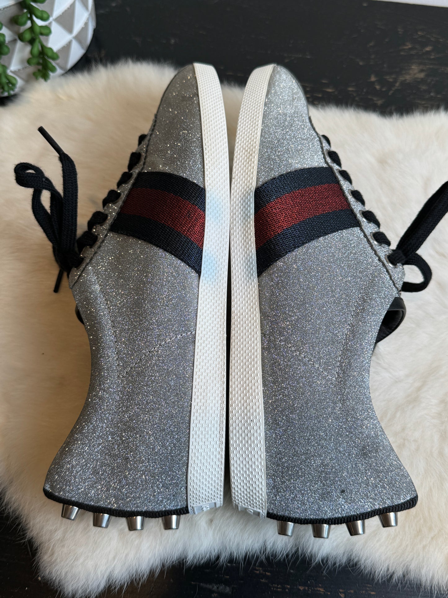 GUCCI Ace Silver Glitter Studded Mens Size 8EU (41EU)