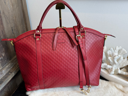 GUCCI Micro-Guccissima Cima Dome Red 2-Way Tote Large