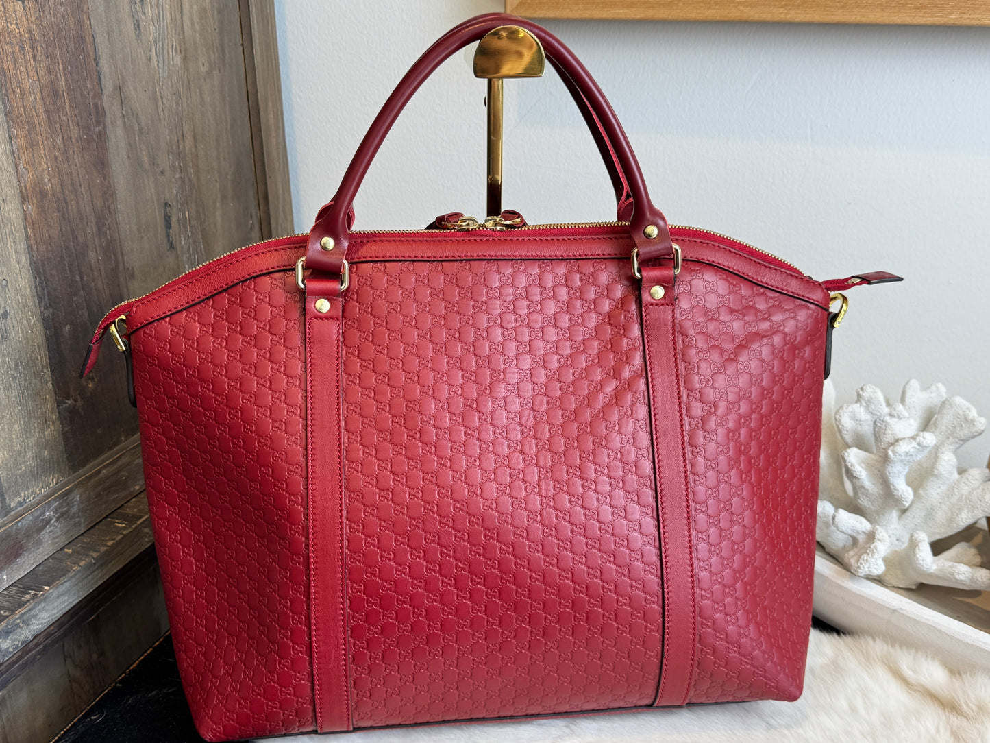 GUCCI Micro-Guccissima Cima Dome Red 2-Way Tote Large