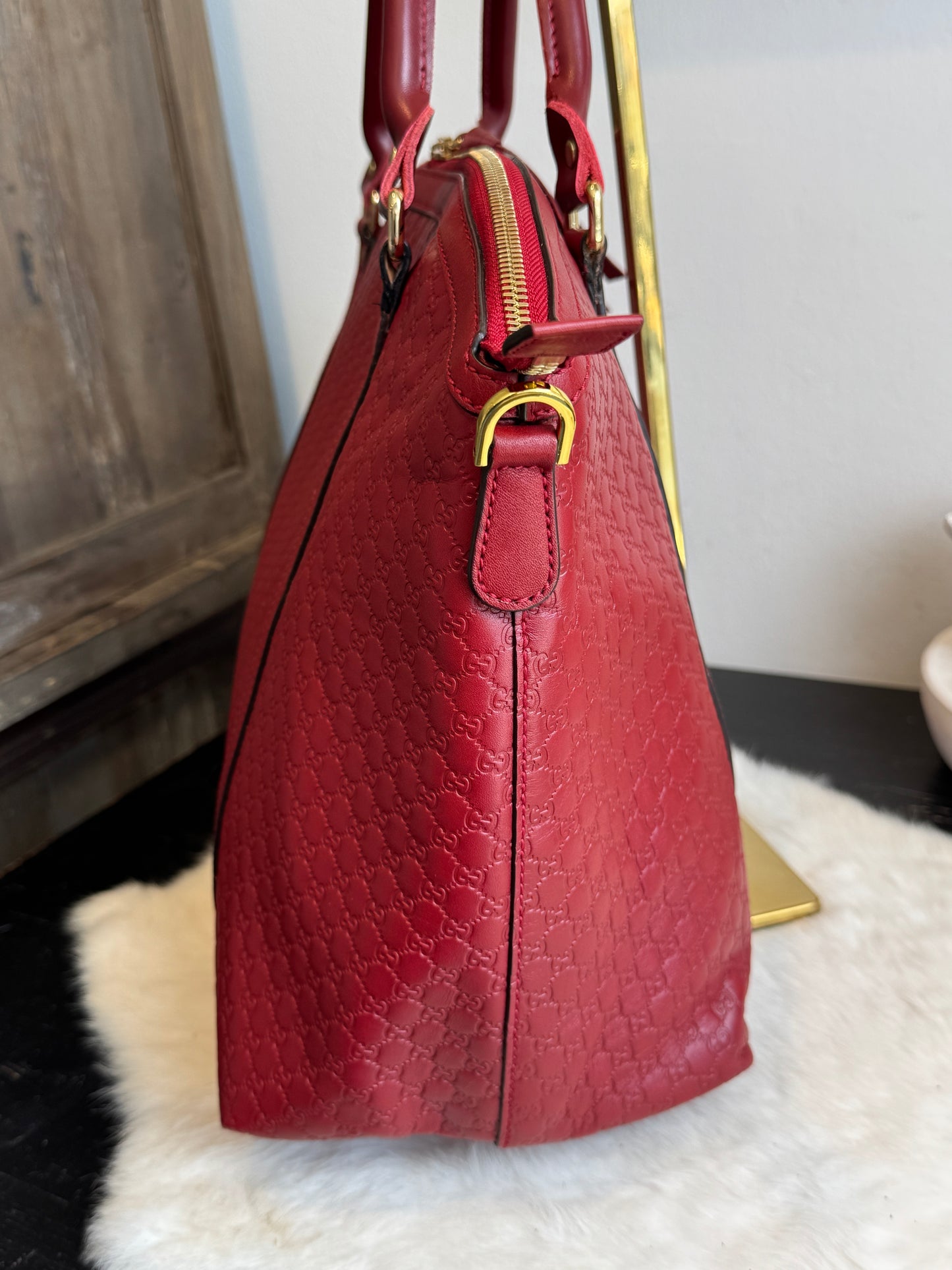 GUCCI Micro-Guccissima Cima Dome Red 2-Way Tote Large