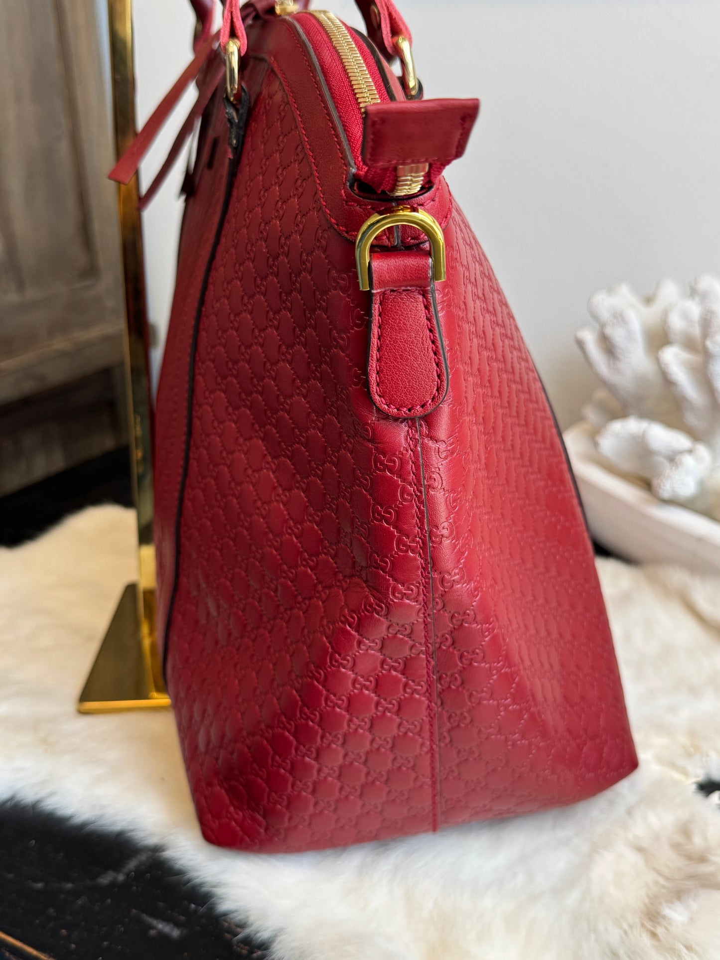 GUCCI Micro-Guccissima Cima Dome Red 2-Way Tote Large