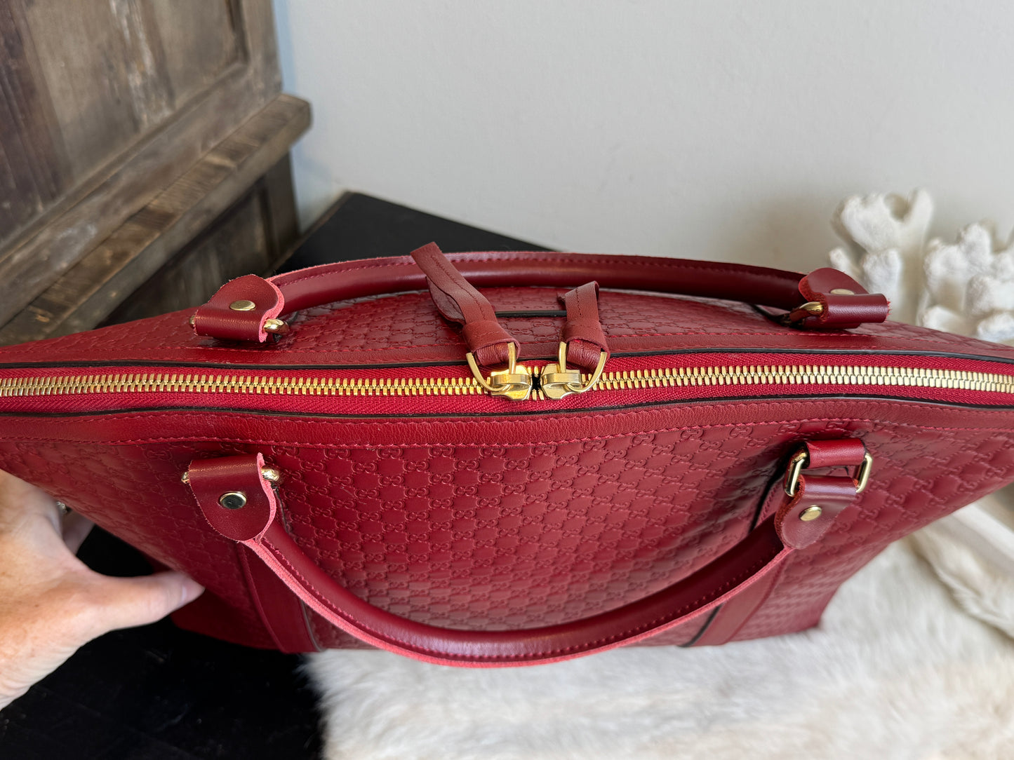 GUCCI Micro-Guccissima Cima Dome Red 2-Way Tote Large
