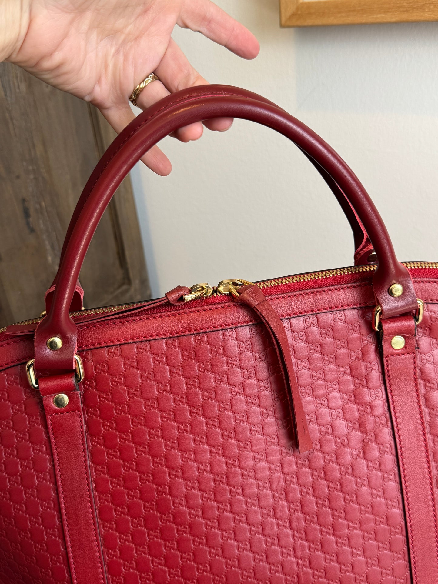 GUCCI Micro-Guccissima Cima Dome Red 2-Way Tote Large