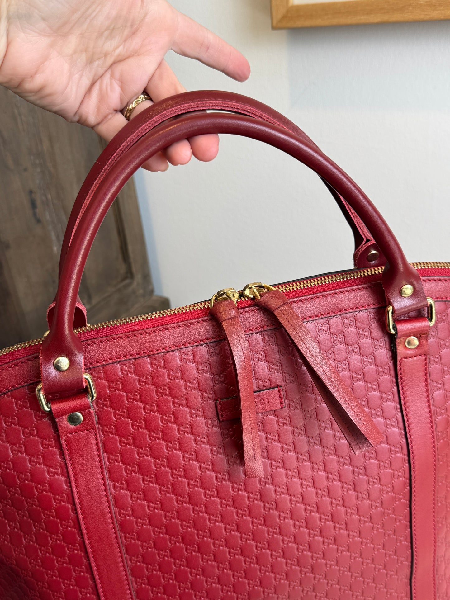 GUCCI Micro-Guccissima Cima Dome Red 2-Way Tote Large