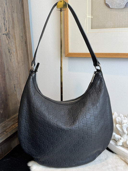 GUCCI Large Guccissima Signature Black Twins Leather Hobo