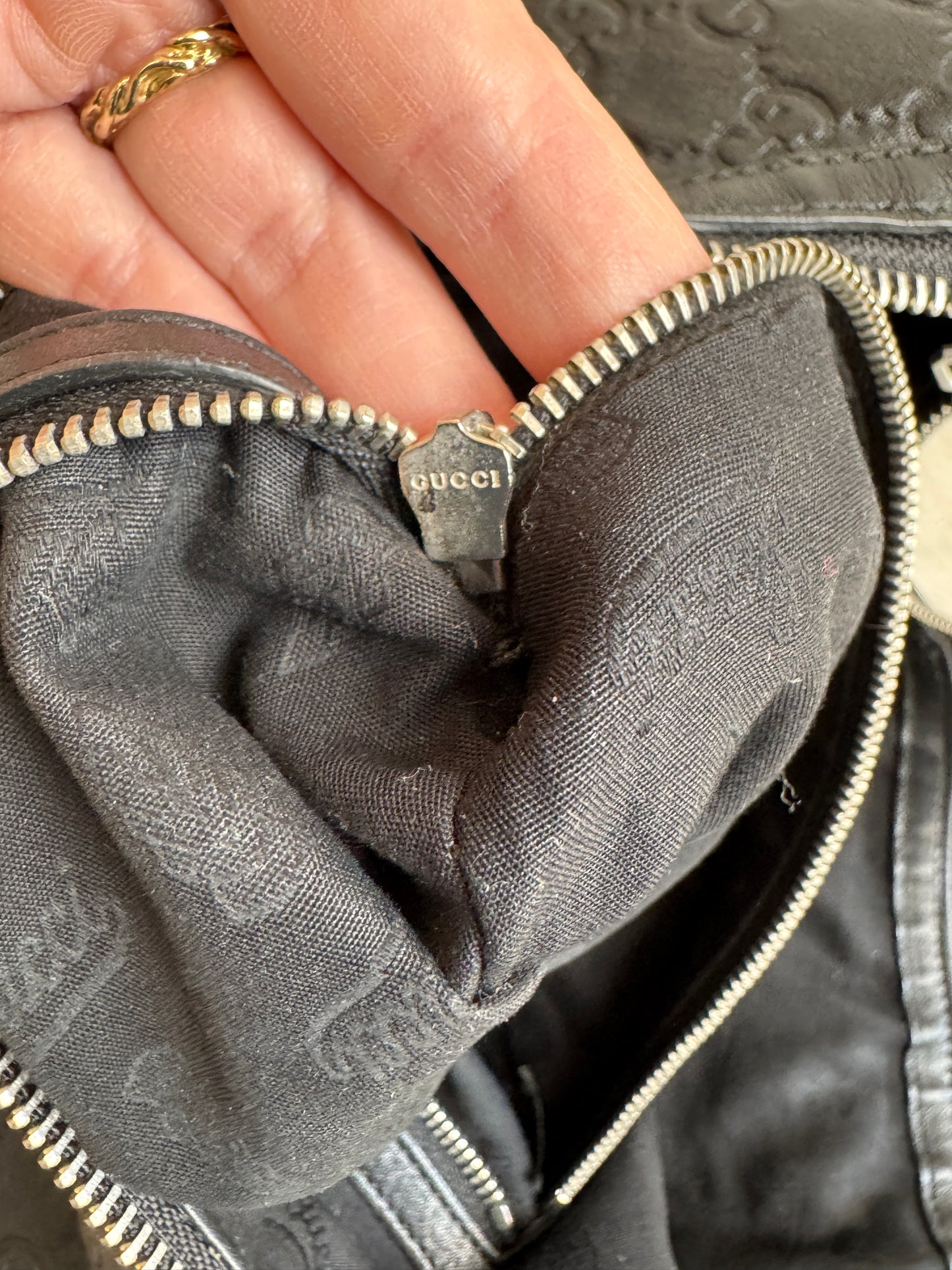 GUCCI Large Guccissima Signature Black Twins Leather Hobo