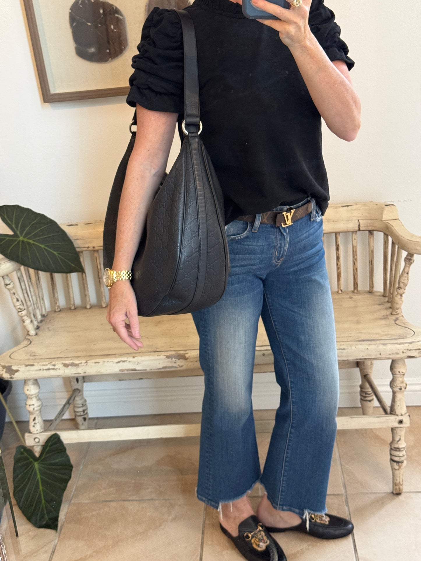 GUCCI Large Guccissima Signature Black Twins Leather Hobo