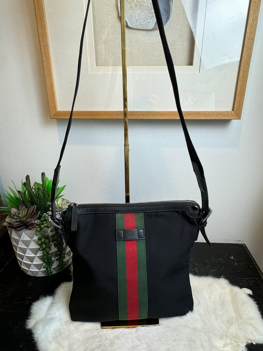 GUCCI Black Techno Canvas Web Messenger