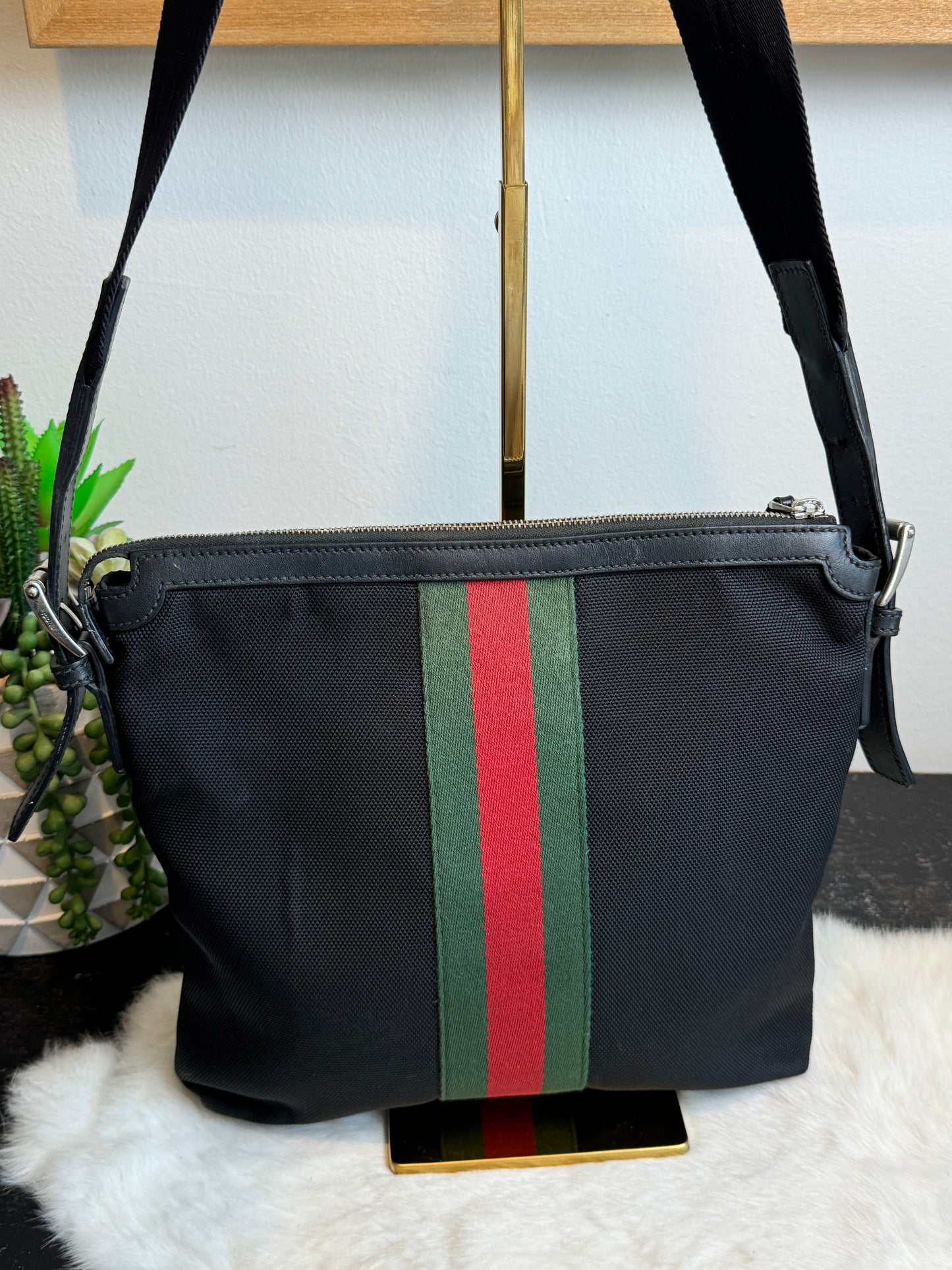 GUCCI Black Techno Canvas Web Messenger