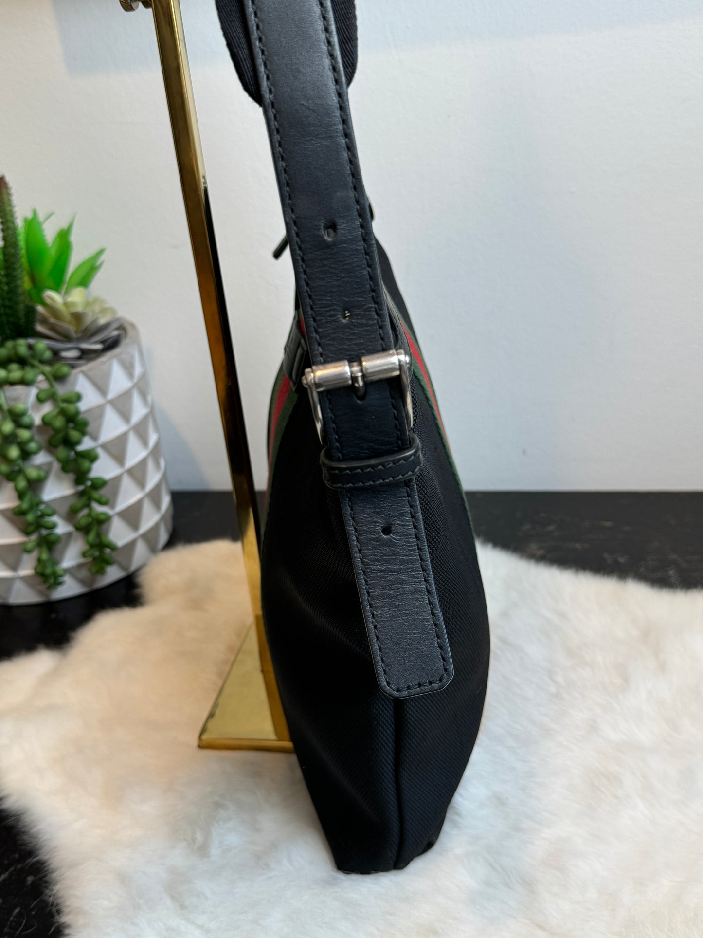 GUCCI Black Techno Canvas Web Messenger
