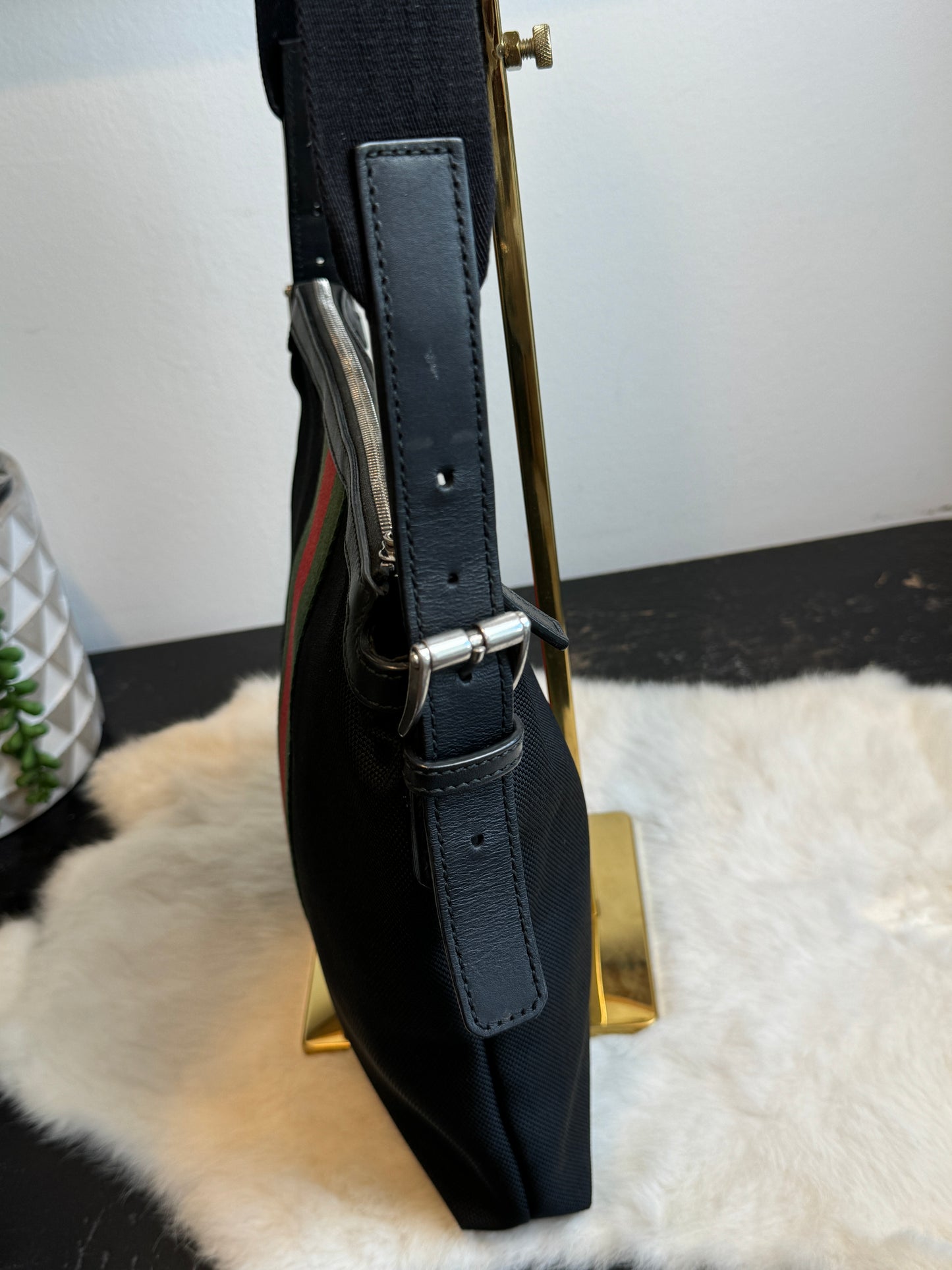 GUCCI Black Techno Canvas Web Messenger