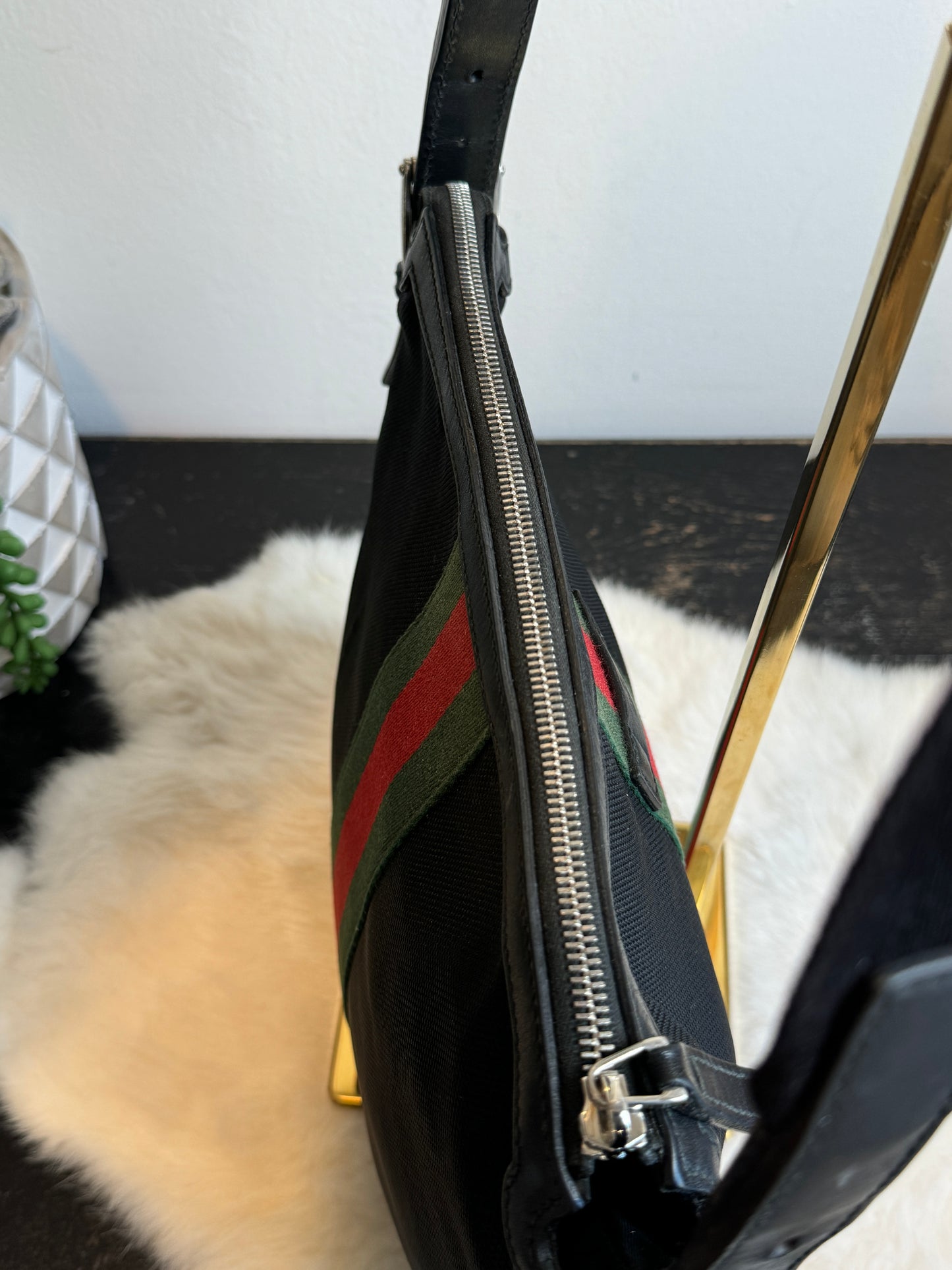 GUCCI Black Techno Canvas Web Messenger