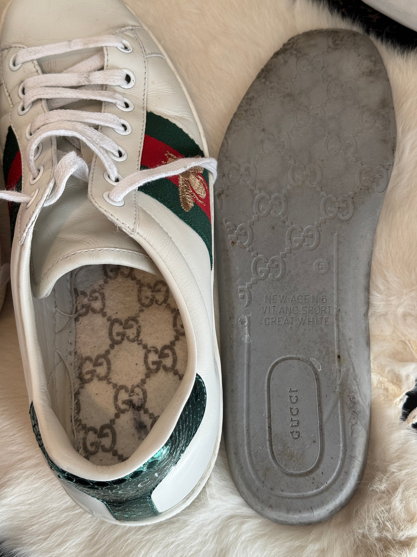 GUCCI White Ace Bees Men's Sneakers 5.5EU (38.5EU)