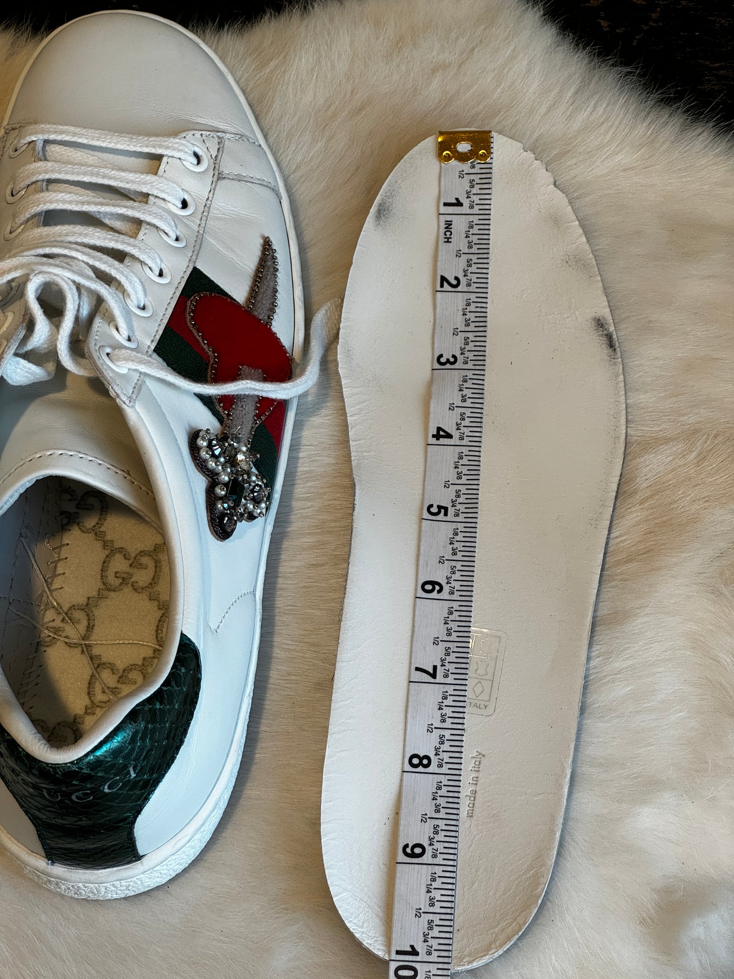 GUCCI Ace Rhinestone Sword Hearts Sneakers 38EU