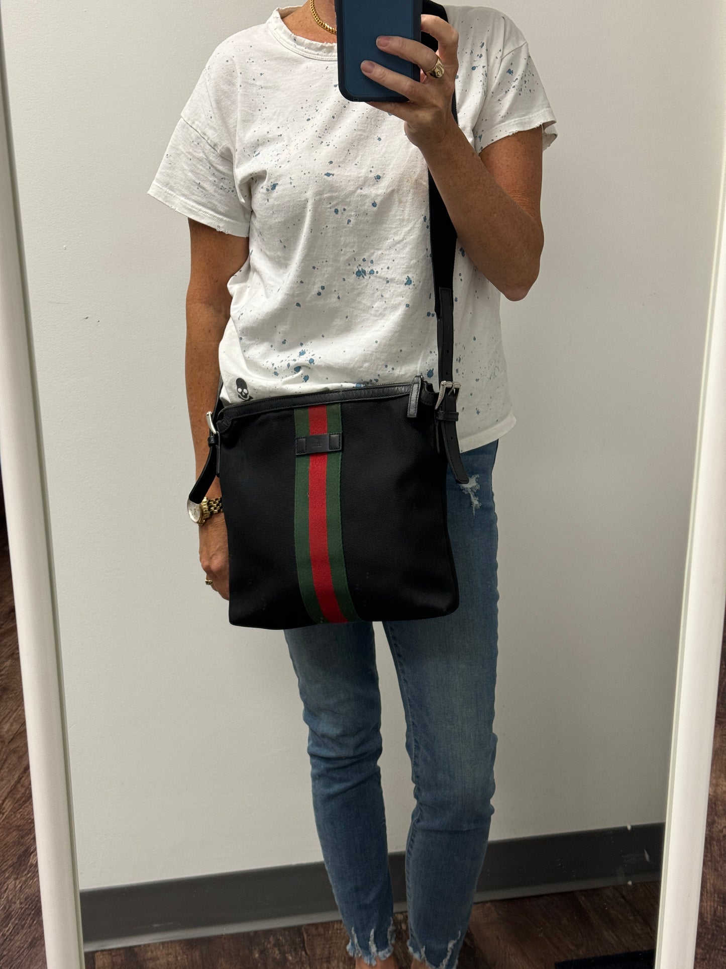 GUCCI Black Techno Canvas Web Messenger