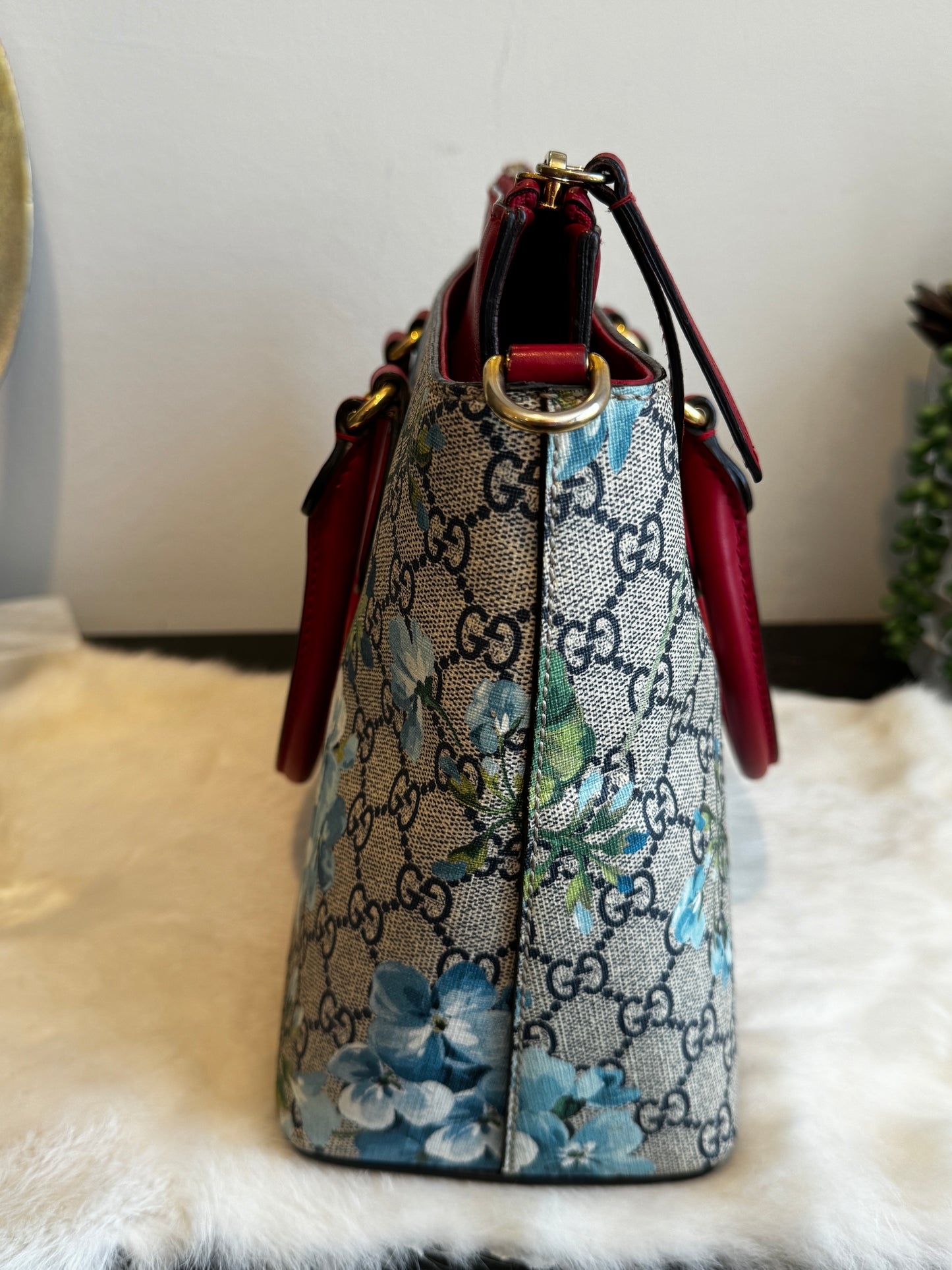 GUCCI Blooms Moon Calfskin Small Zip Top Tote