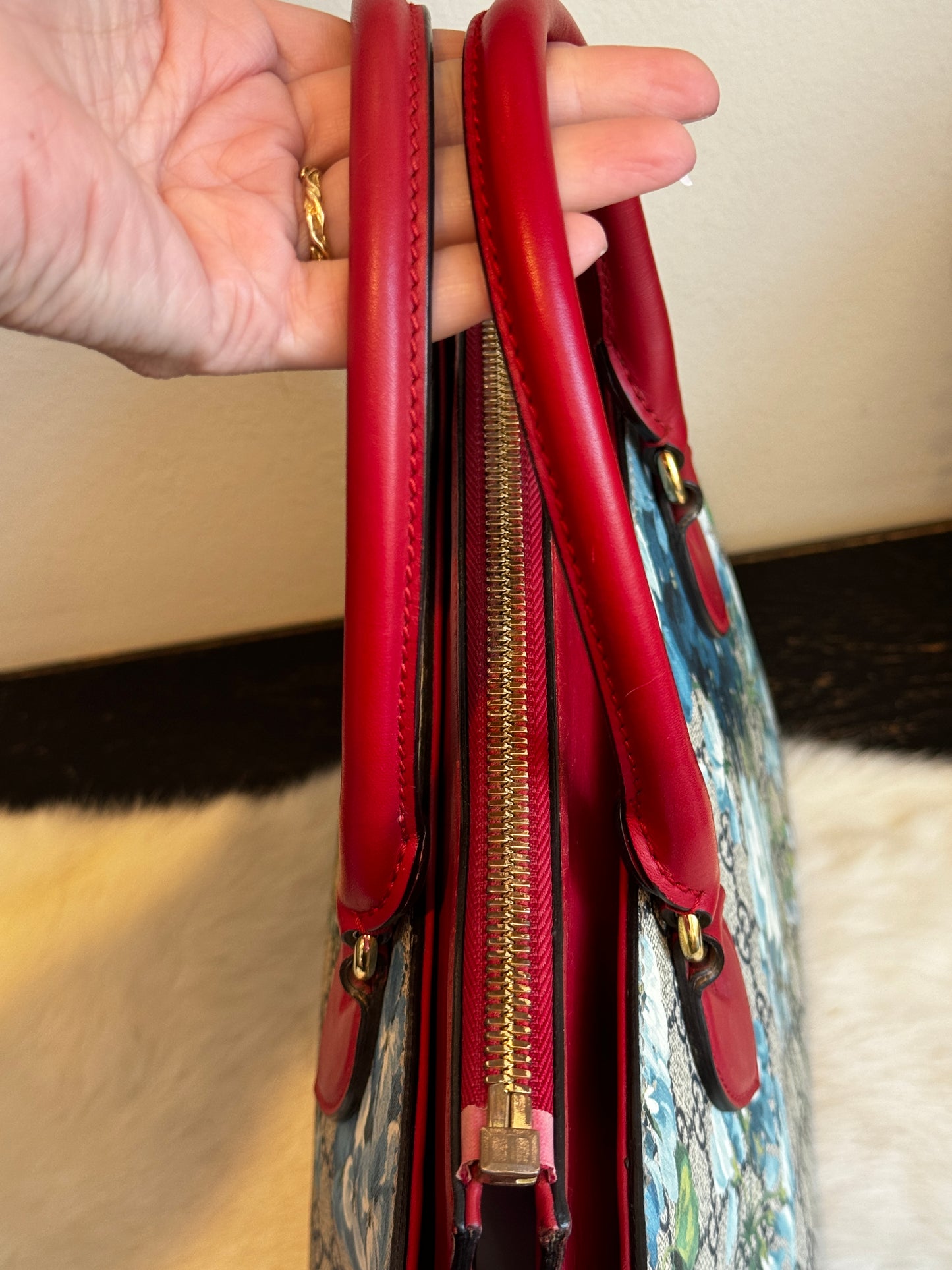 GUCCI Blooms Moon Calfskin Small Zip Top Tote