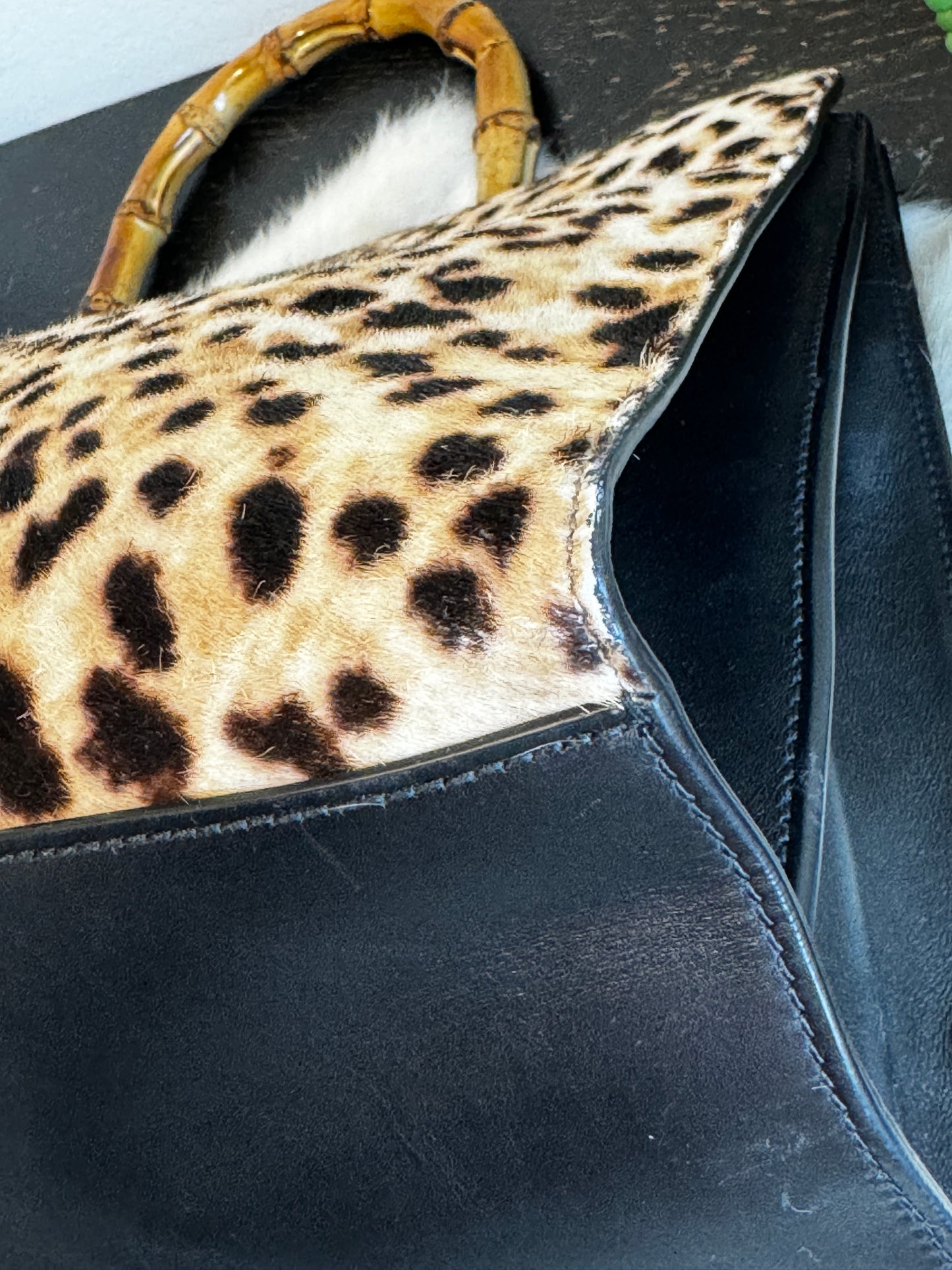 Gucci Calf Hair Bamboo Leopard Print Large Nymphaea Bag