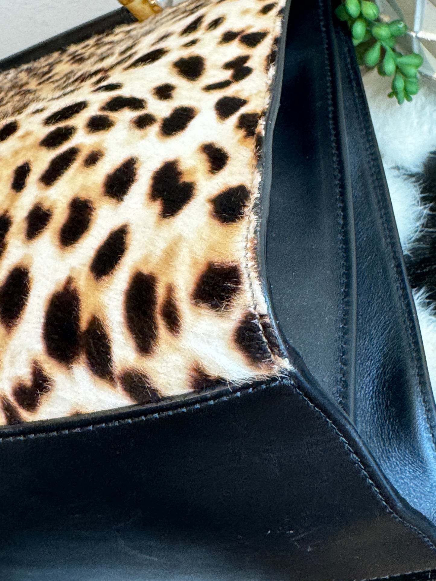 Gucci Calf Hair Bamboo Leopard Print Large Nymphaea Bag
