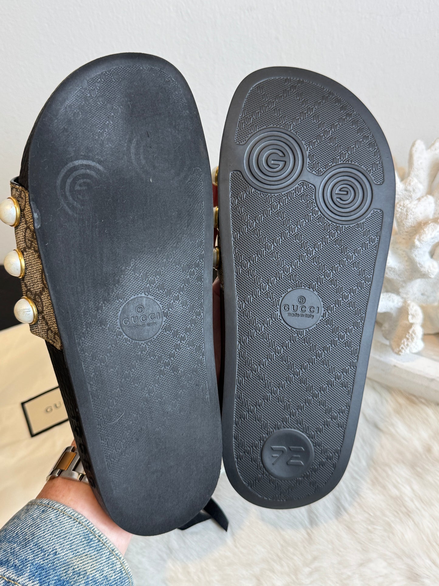 GUCCI Supreme Pearl Monogram Women's Slides 37EU