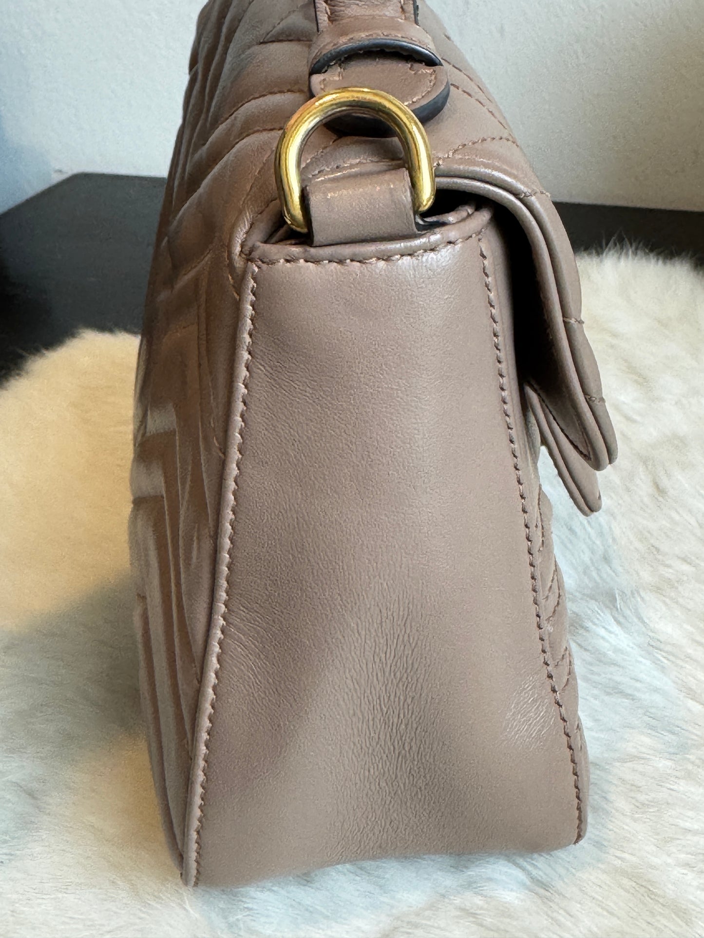 GUCCI Calfskin Matelasse Marmont Mini Top Handle Blush Crossbody