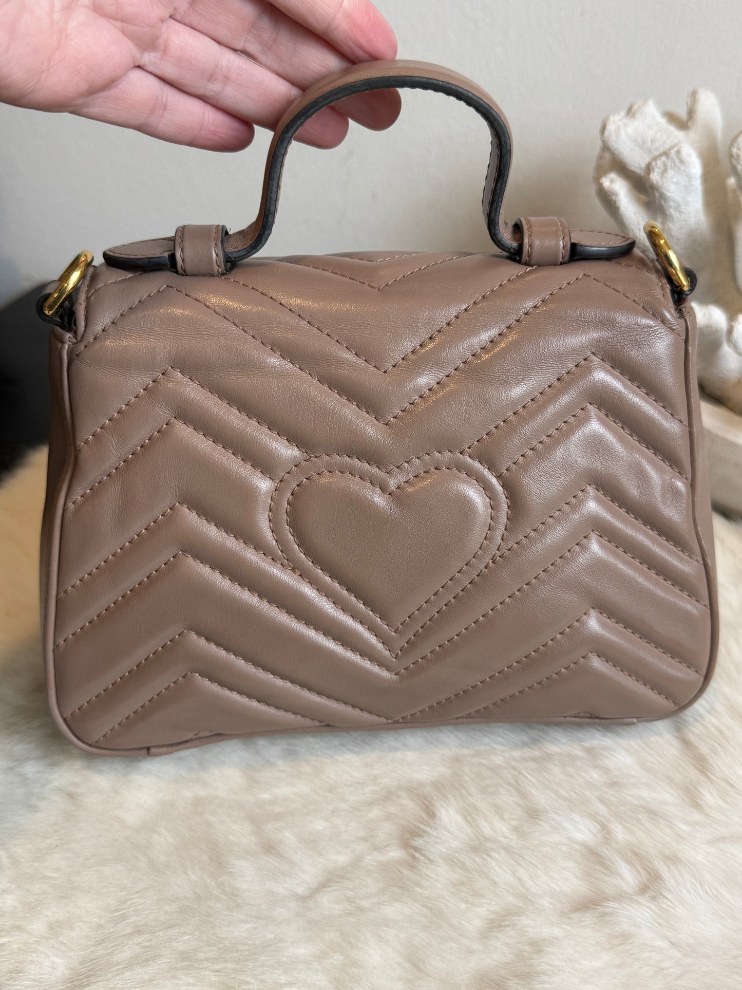 GUCCI Calfskin Matelasse Marmont Mini Top Handle Blush Crossbody