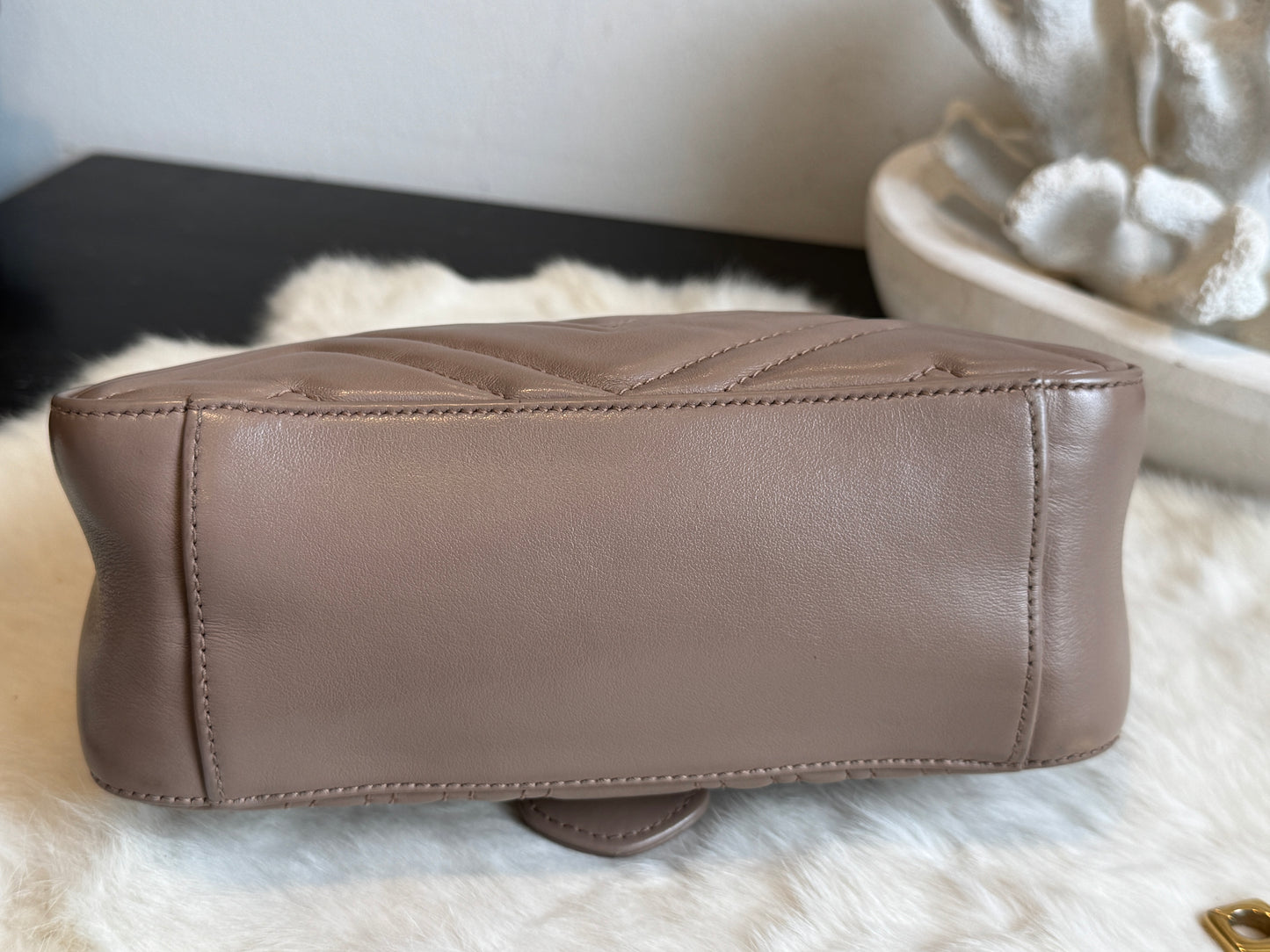 GUCCI Calfskin Matelasse Marmont Mini Top Handle Blush Crossbody