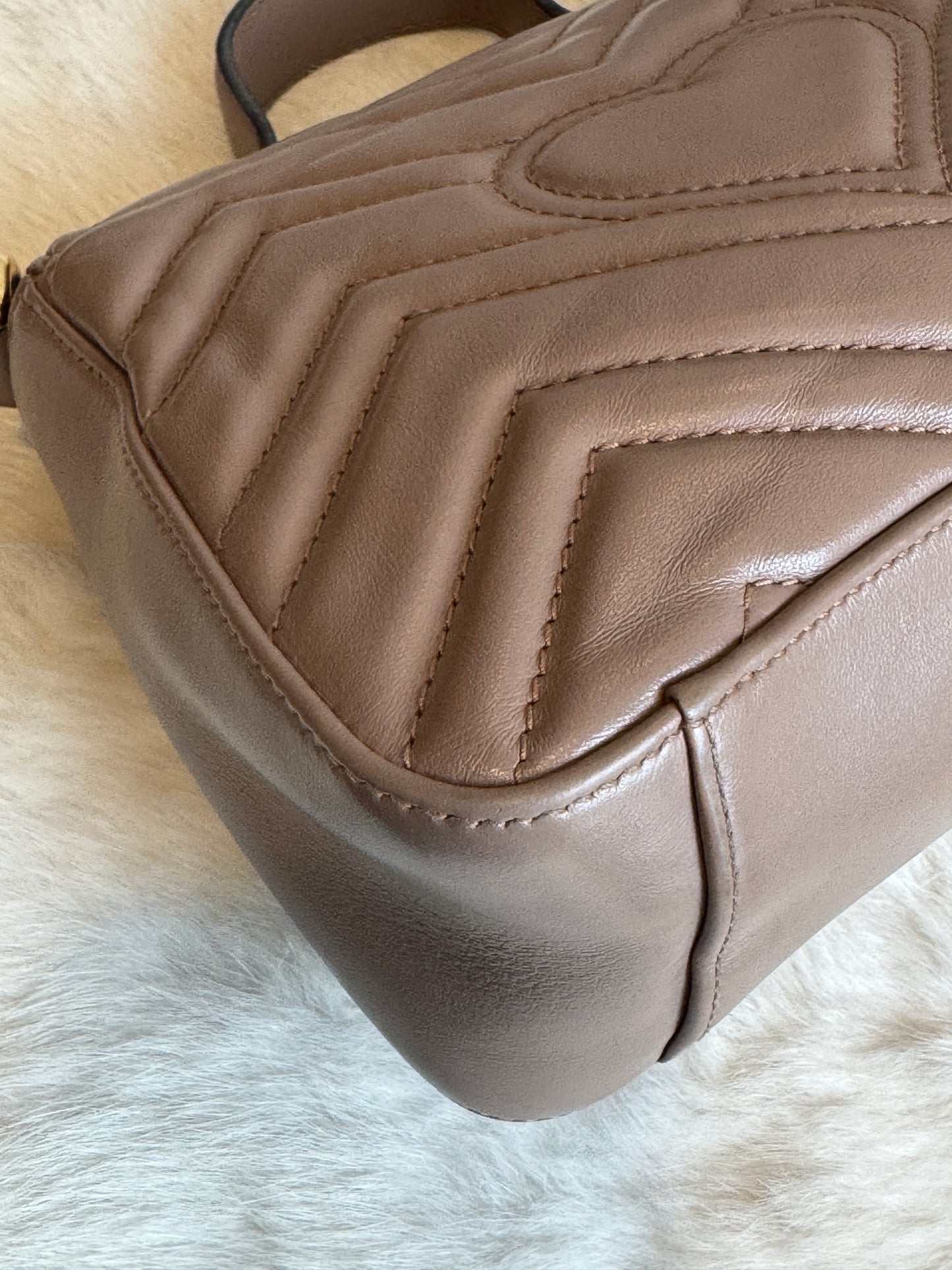 GUCCI Calfskin Matelasse Marmont Mini Top Handle Blush Crossbody