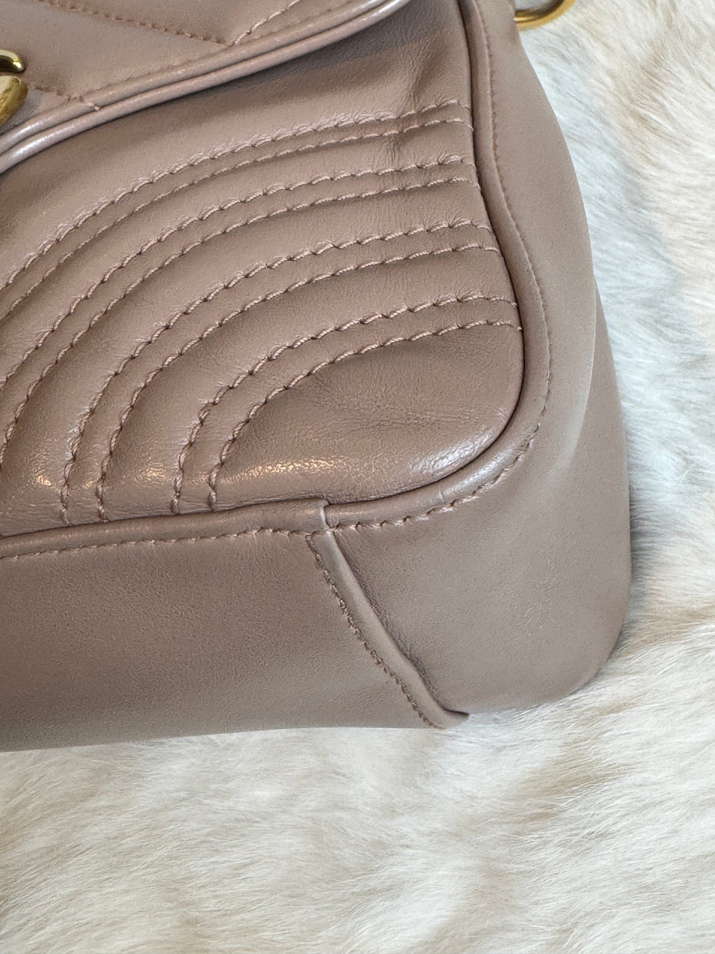 GUCCI Calfskin Matelasse Marmont Mini Top Handle Blush Crossbody