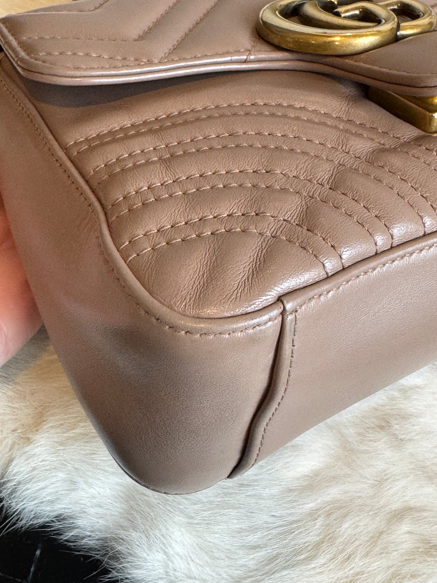 GUCCI Calfskin Matelasse Marmont Mini Top Handle Blush Crossbody