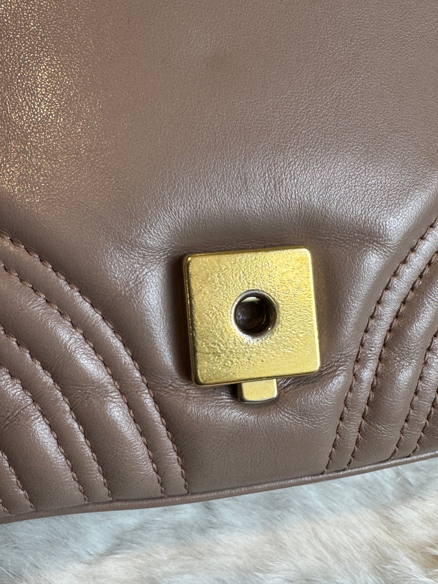 GUCCI Calfskin Matelasse Marmont Mini Top Handle Blush Crossbody