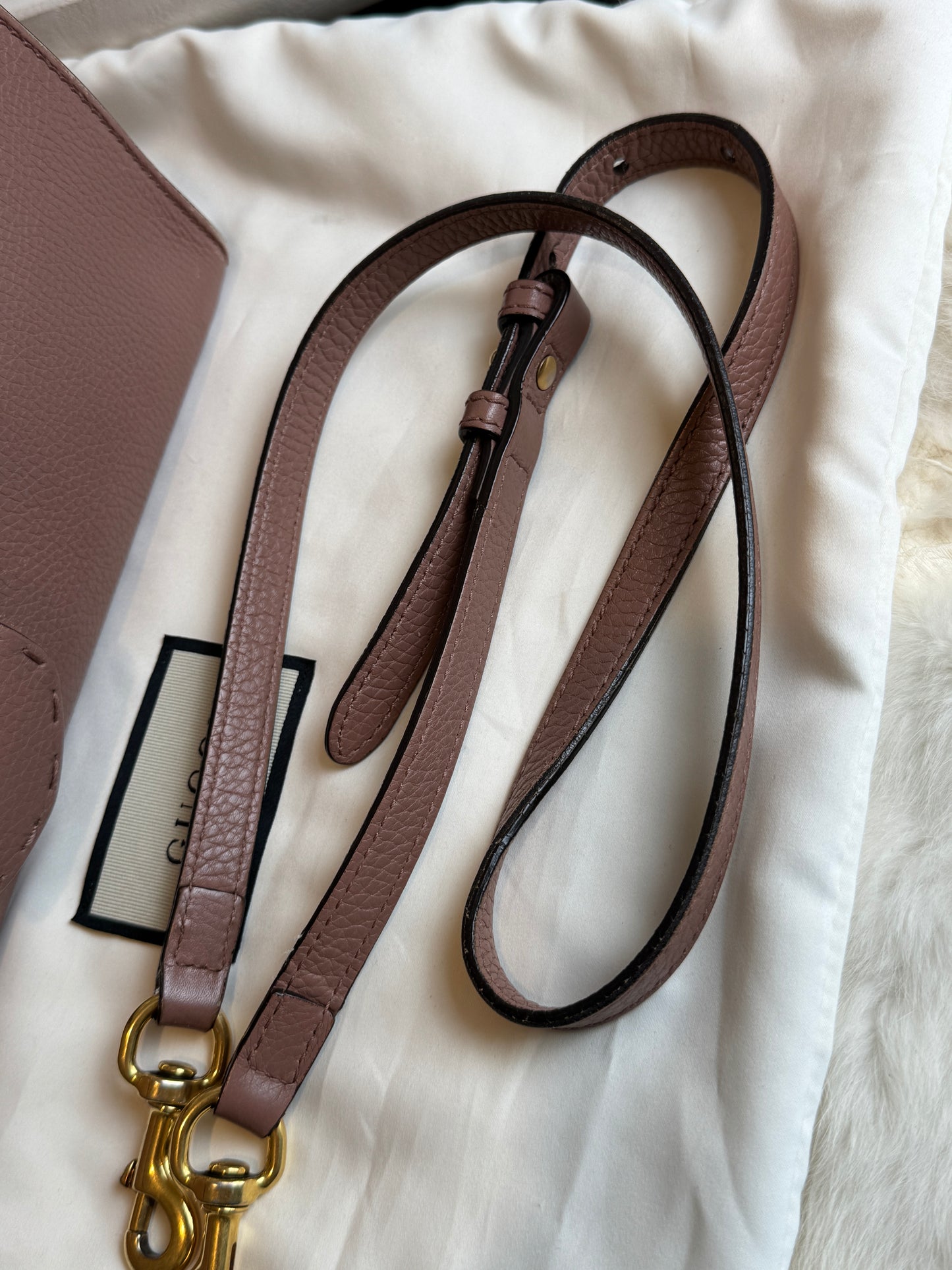 Gucci Pebbled Calfskin Small GG Marmont Top Handle Bag Rose