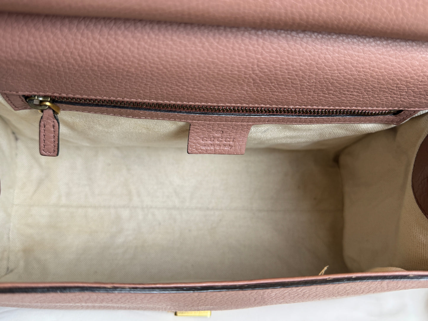 Gucci Pebbled Calfskin Small GG Marmont Top Handle Bag Rose