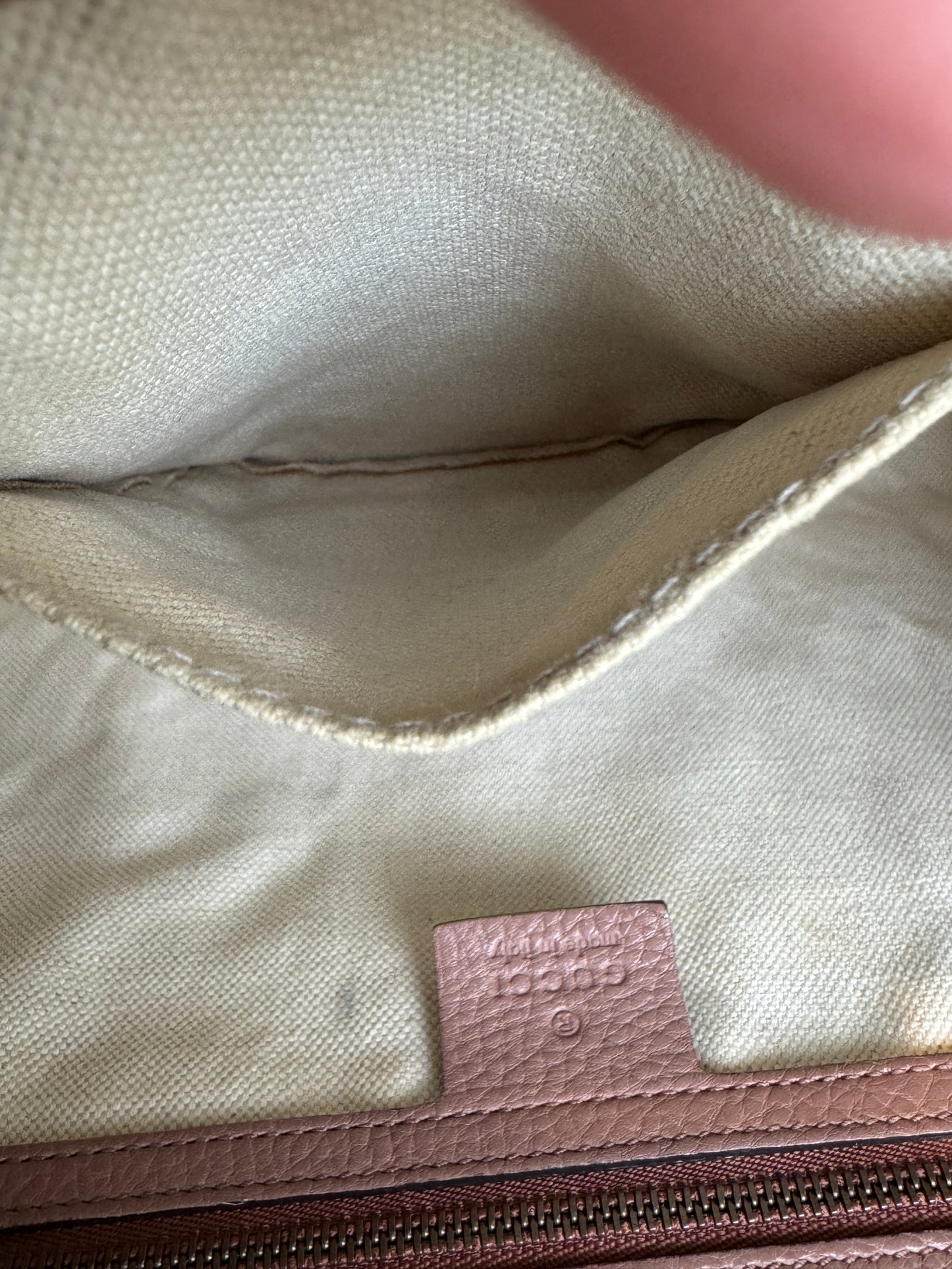 Gucci Pebbled Calfskin Small GG Marmont Top Handle Bag Rose