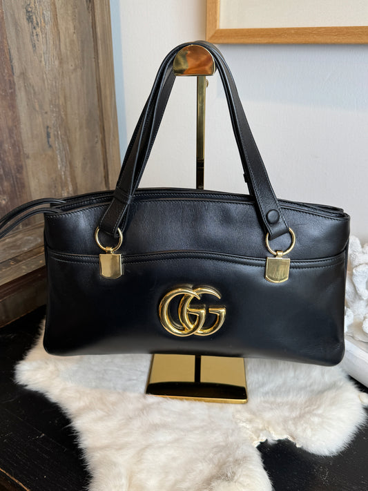 GUCCI Large Arli Leather Shoulder Bag Black