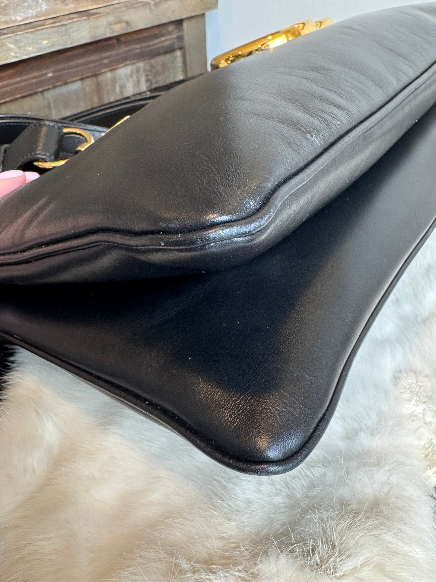GUCCI Large Arli Leather Shoulder Bag Black