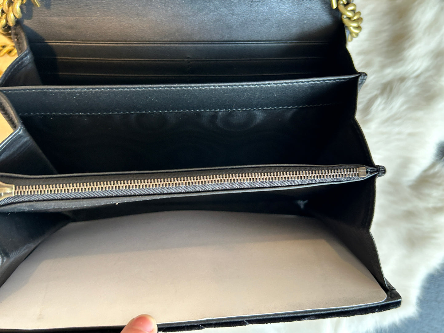 GUCCI Velvet GG Marmont Mini Wallet on Chain Black