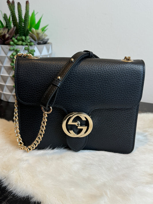 GUCCI Interlocking G Black Leather Bag