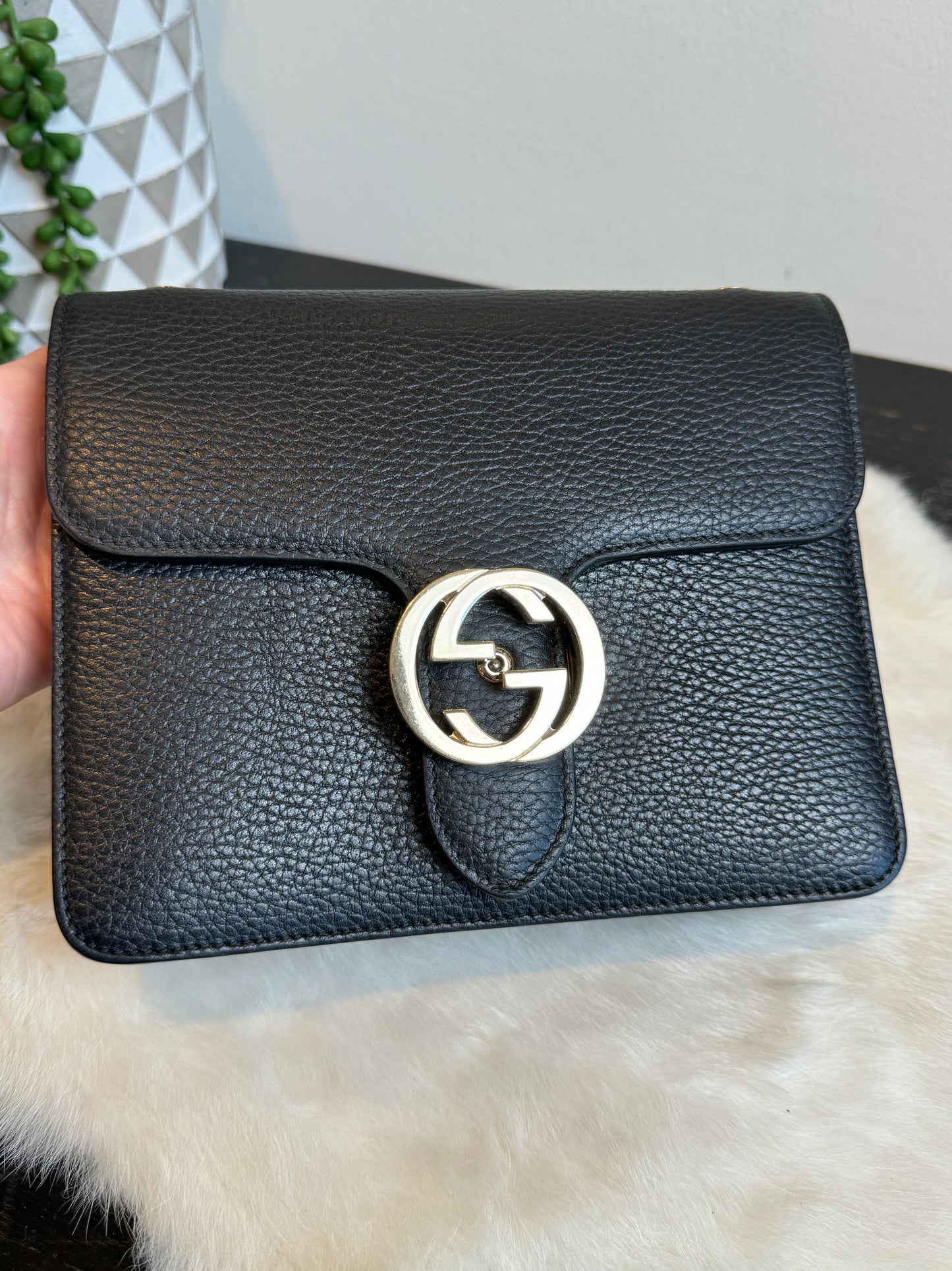 GUCCI Interlocking G Black Leather Bag
