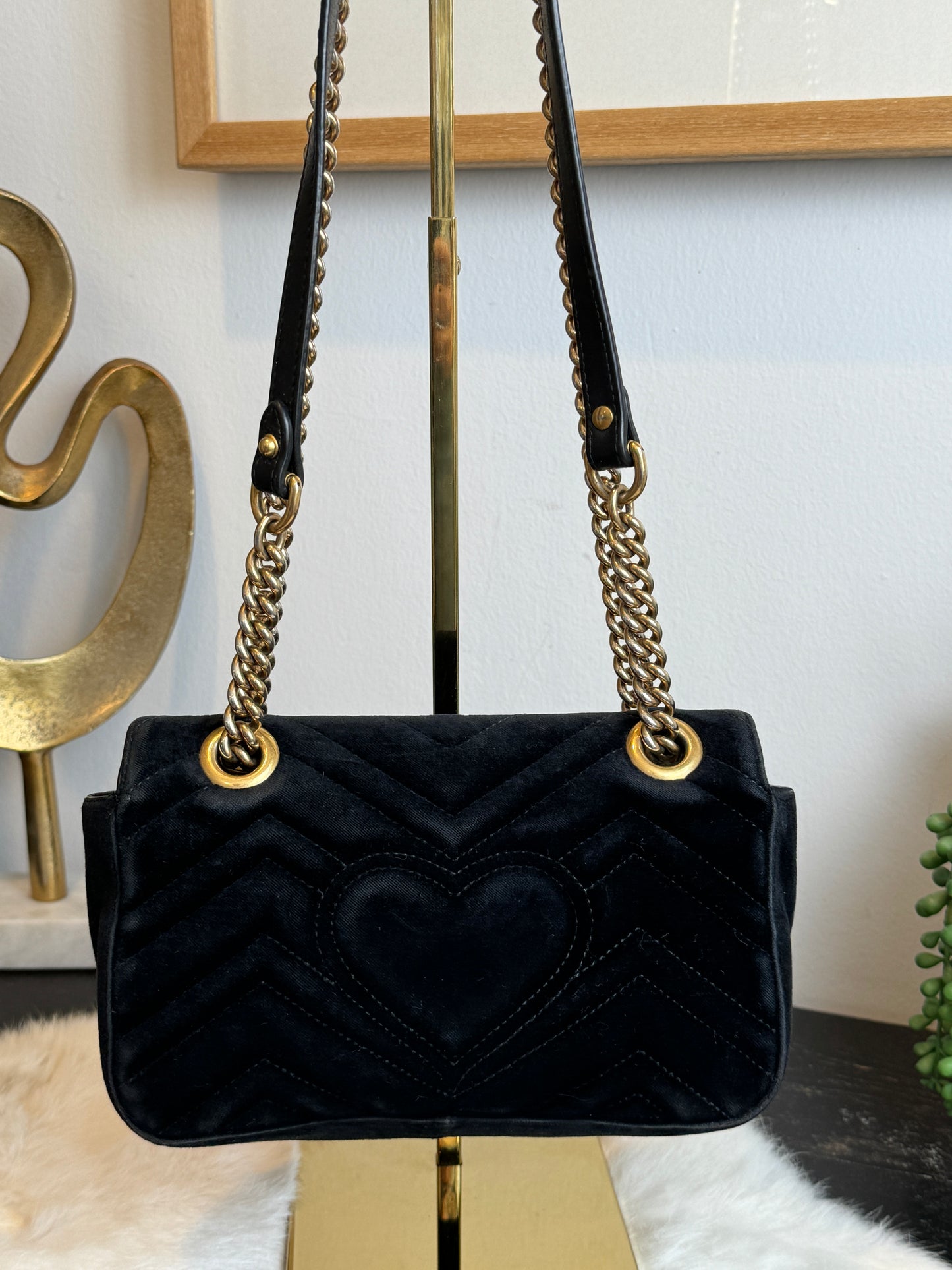 GUCCI Black Velvet Marmont Mini Bag