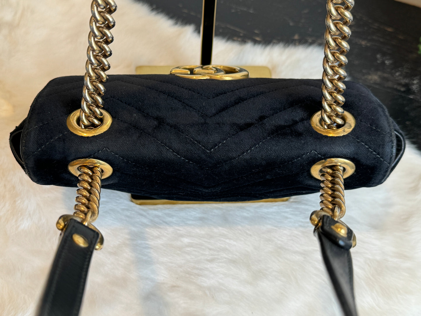 GUCCI Black Velvet Marmont Mini Bag