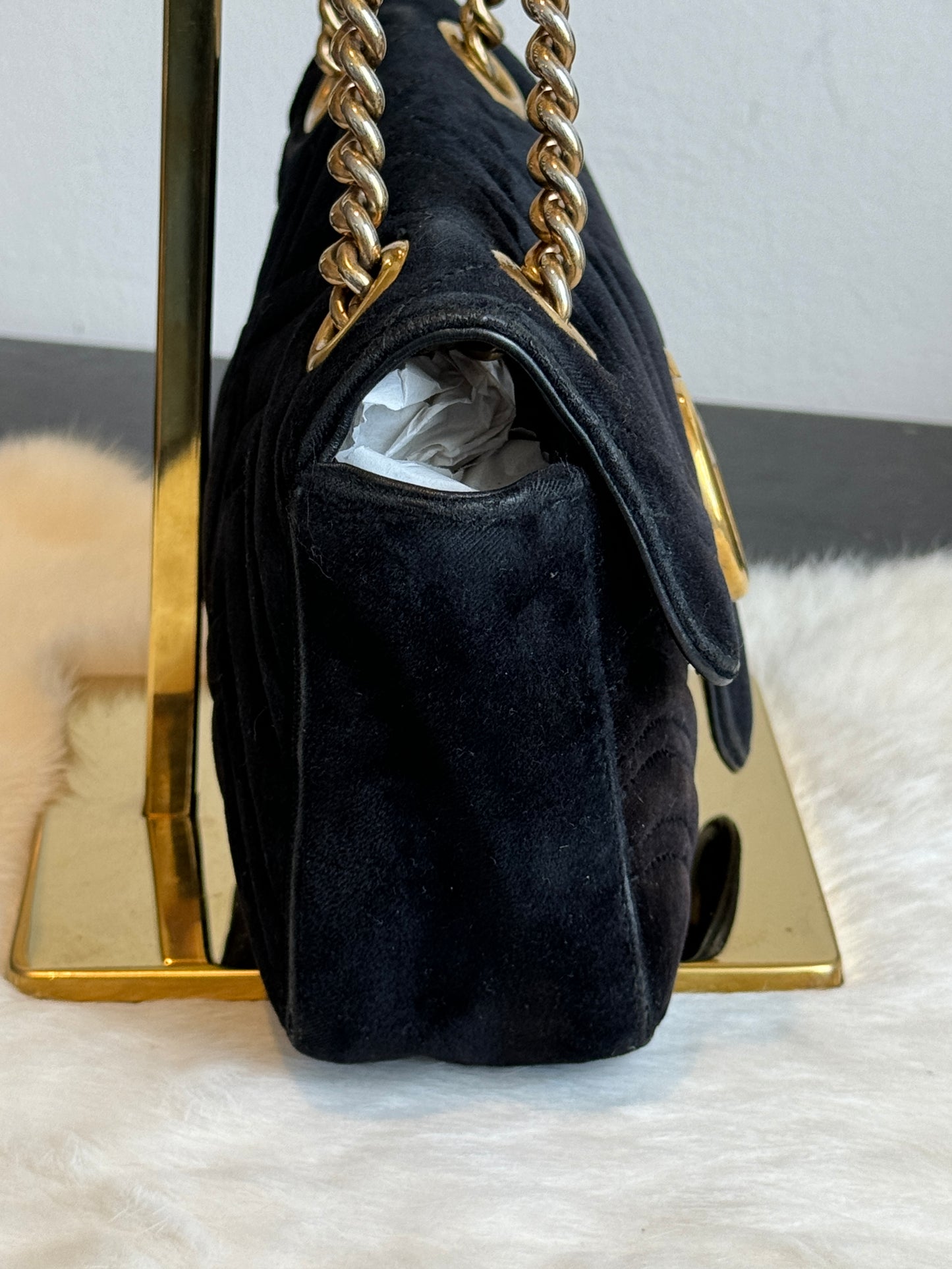 GUCCI Black Velvet Marmont Mini Bag