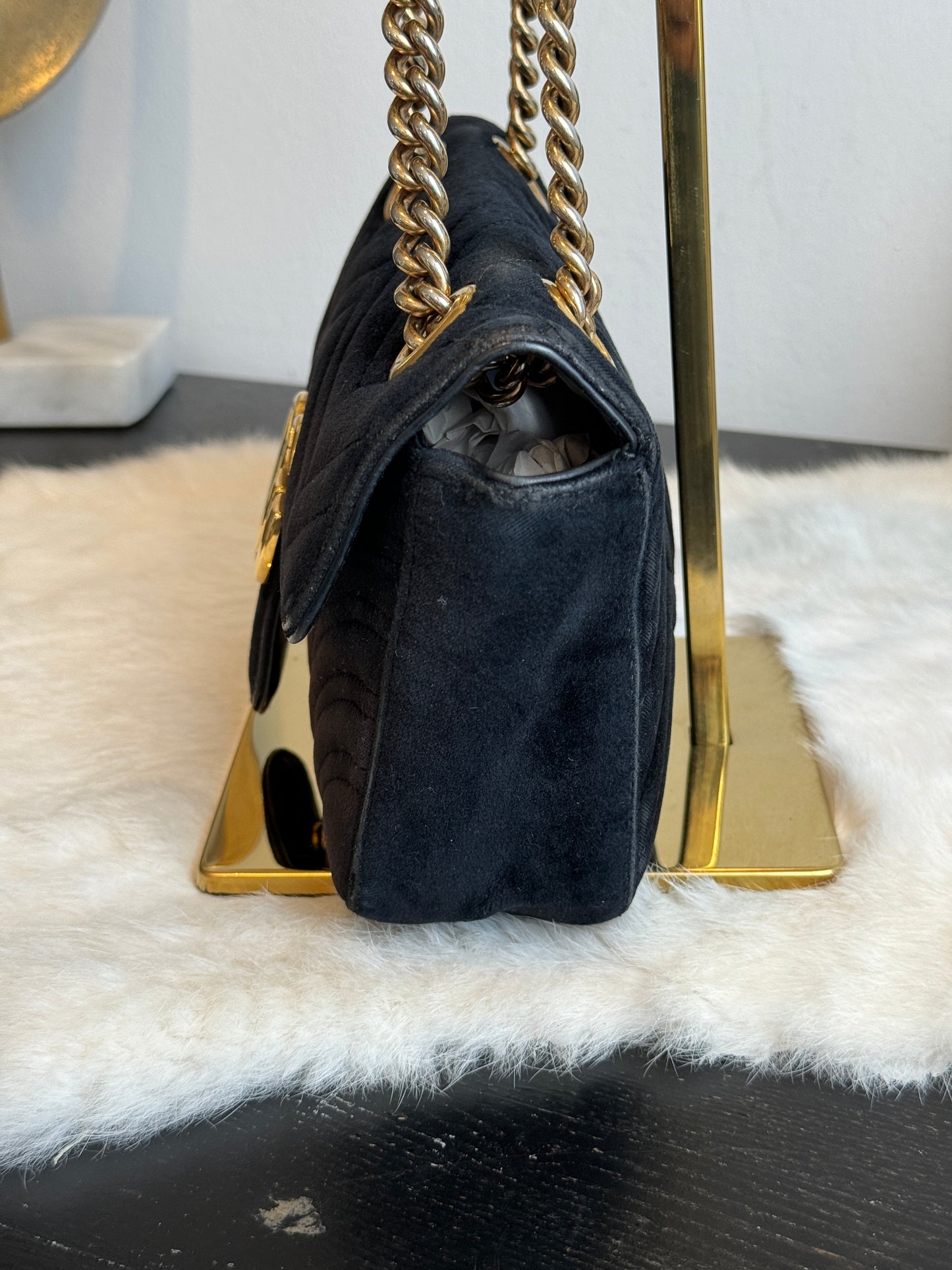 GUCCI Black Velvet Marmont Mini Bag