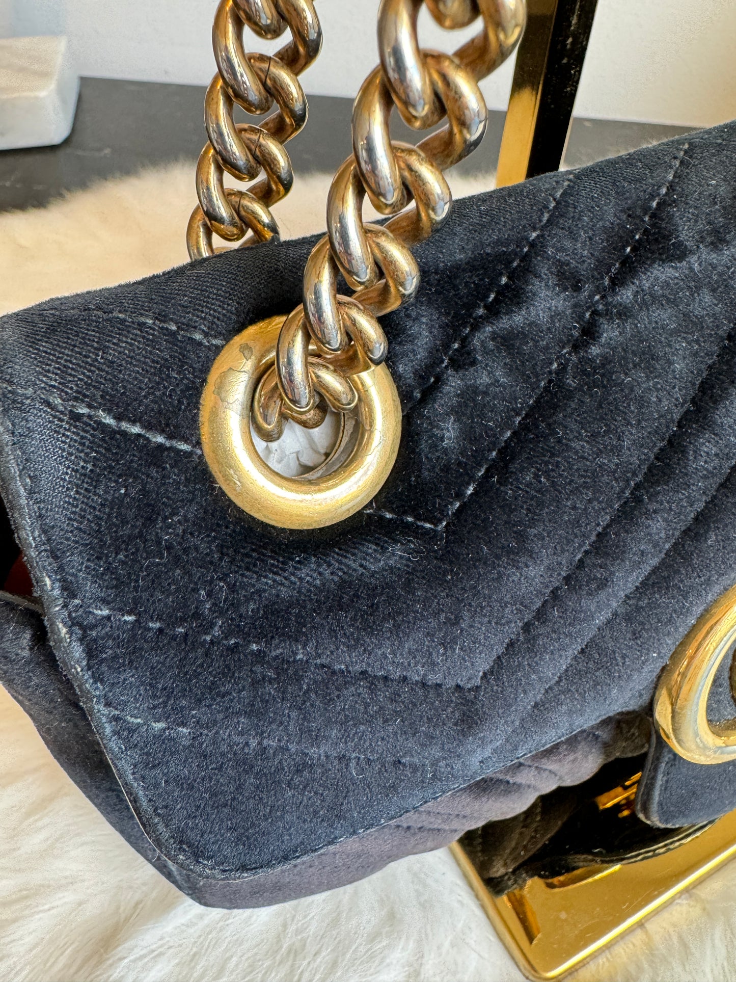 GUCCI Black Velvet Marmont Mini Bag