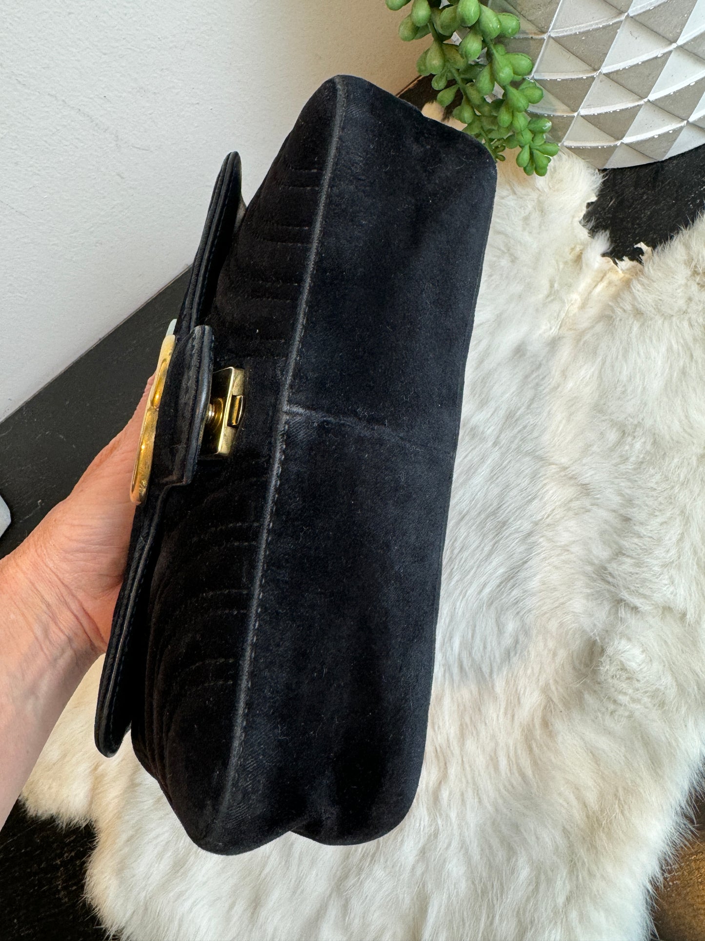 GUCCI Black Velvet Marmont Mini Bag