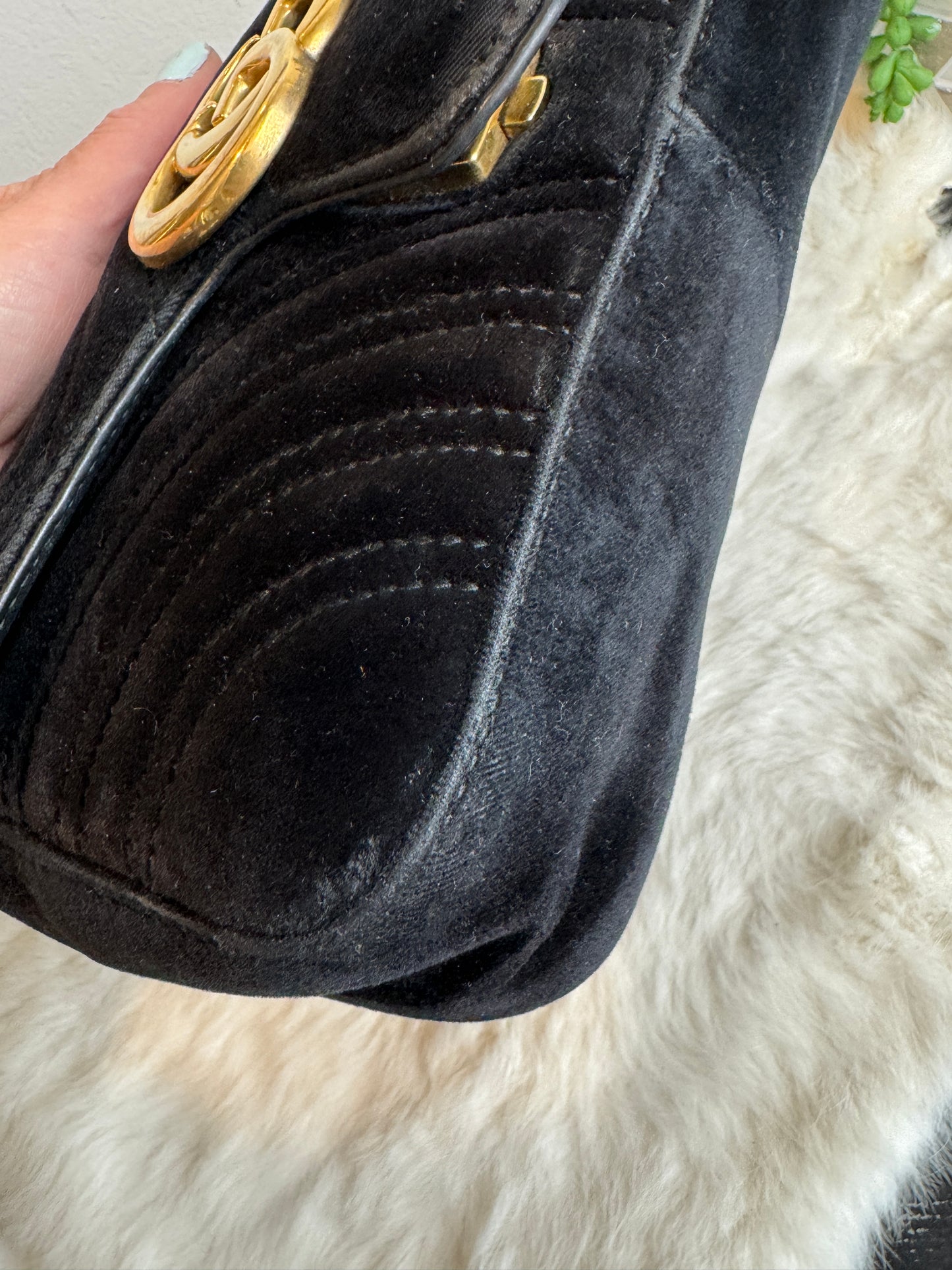 GUCCI Black Velvet Marmont Mini Bag